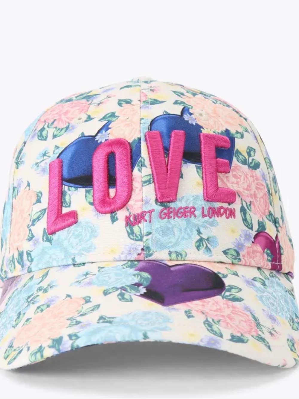 Kurt Geiger Floral 'LOVE' Pink Embroidered Baseball Cap